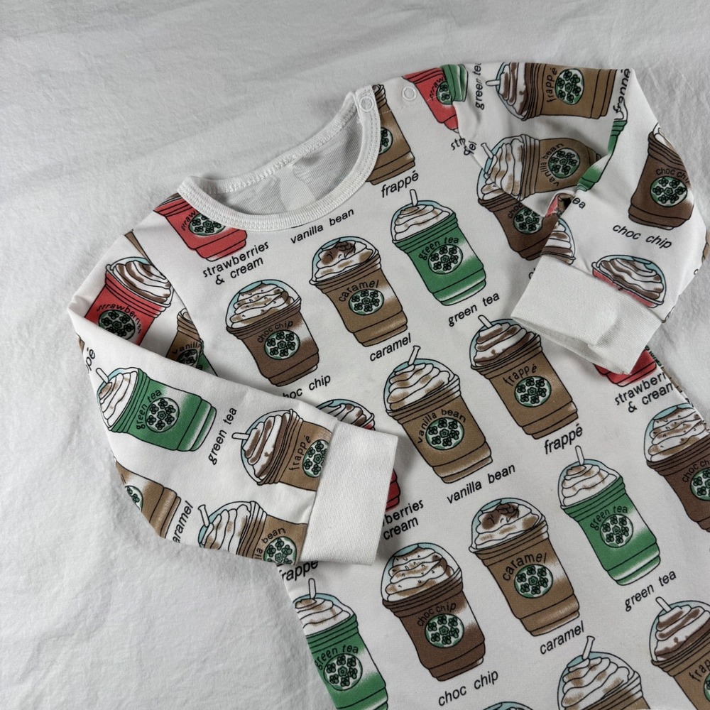Unbranded Kid's Size 12M White Frappe Coffee One-piece Romper Snaps